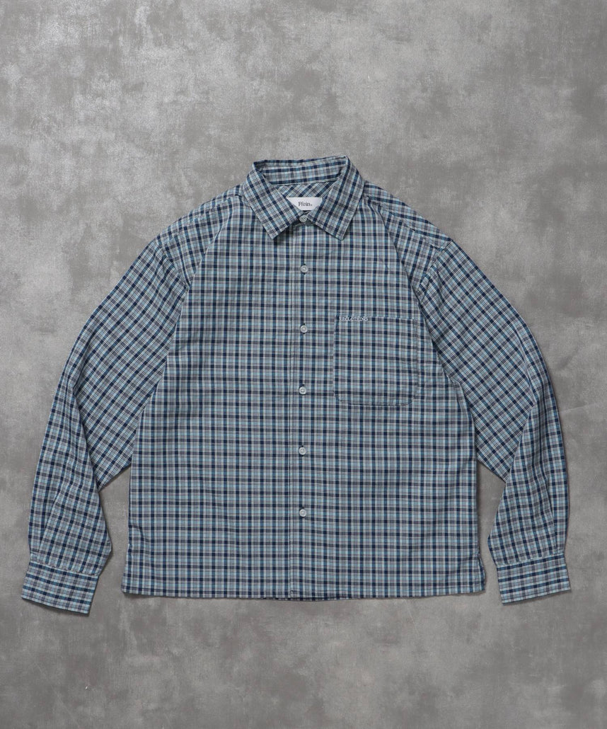 【FFEIN(フェイン)】アソートワンポイントボックス長袖シャツ / シャツ レギュラーカラー 長袖 ワンポイント 刺繍 レイヤード ポケット ライトブルー