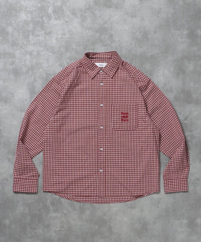 【FFEIN(フェイン)】アソートワンポイントボックス長袖シャツ / シャツ レギュラーカラー 長袖 ワンポイント 刺繍 レイヤード ポケット レッド