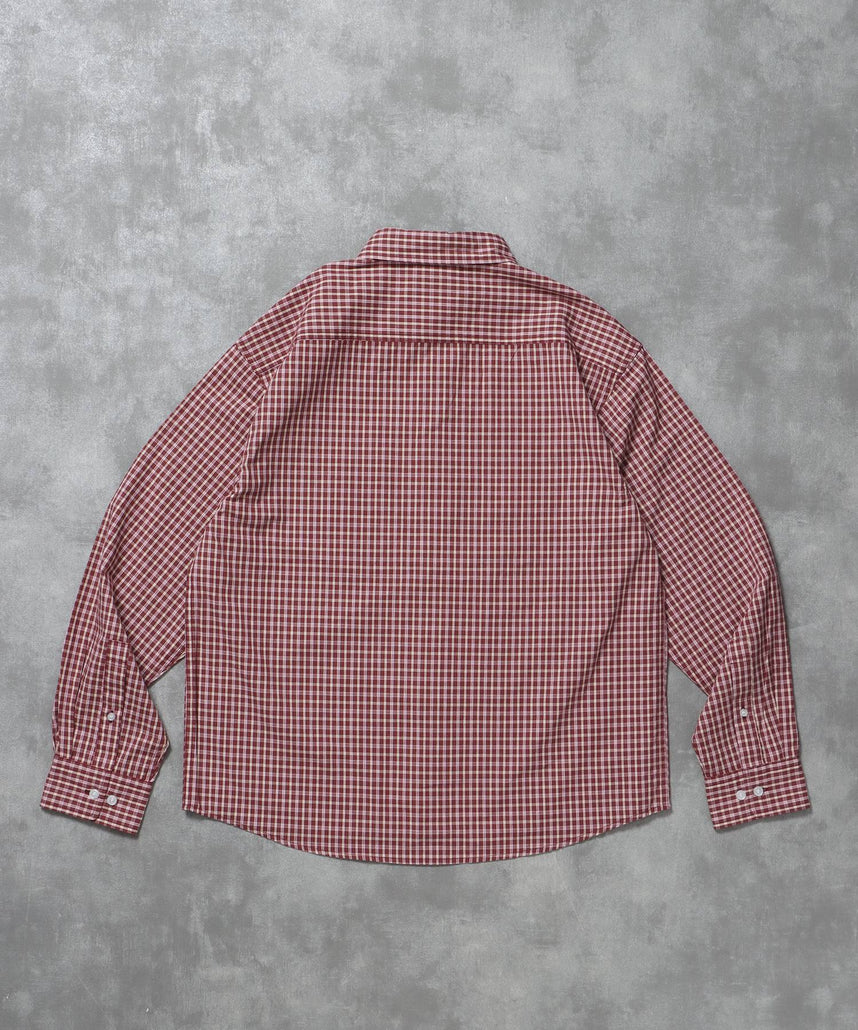 アソートワンポイントボックス長袖シャツ / シャツ レギュラーカラー 長袖 ワンポイント 刺繍 レイヤード ポケット レッド