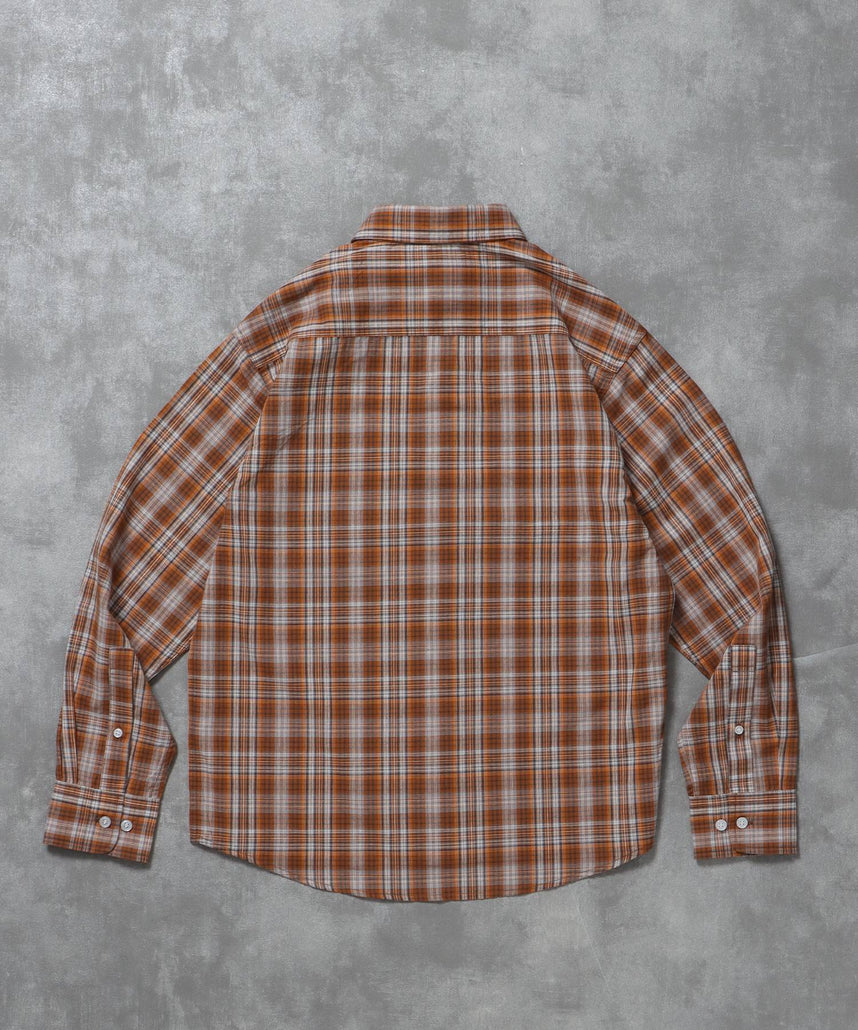 アソートワンポイントボックス長袖シャツ / シャツ レギュラーカラー 長袖 ワンポイント 刺繍 レイヤード ポケット ダークオレンジ