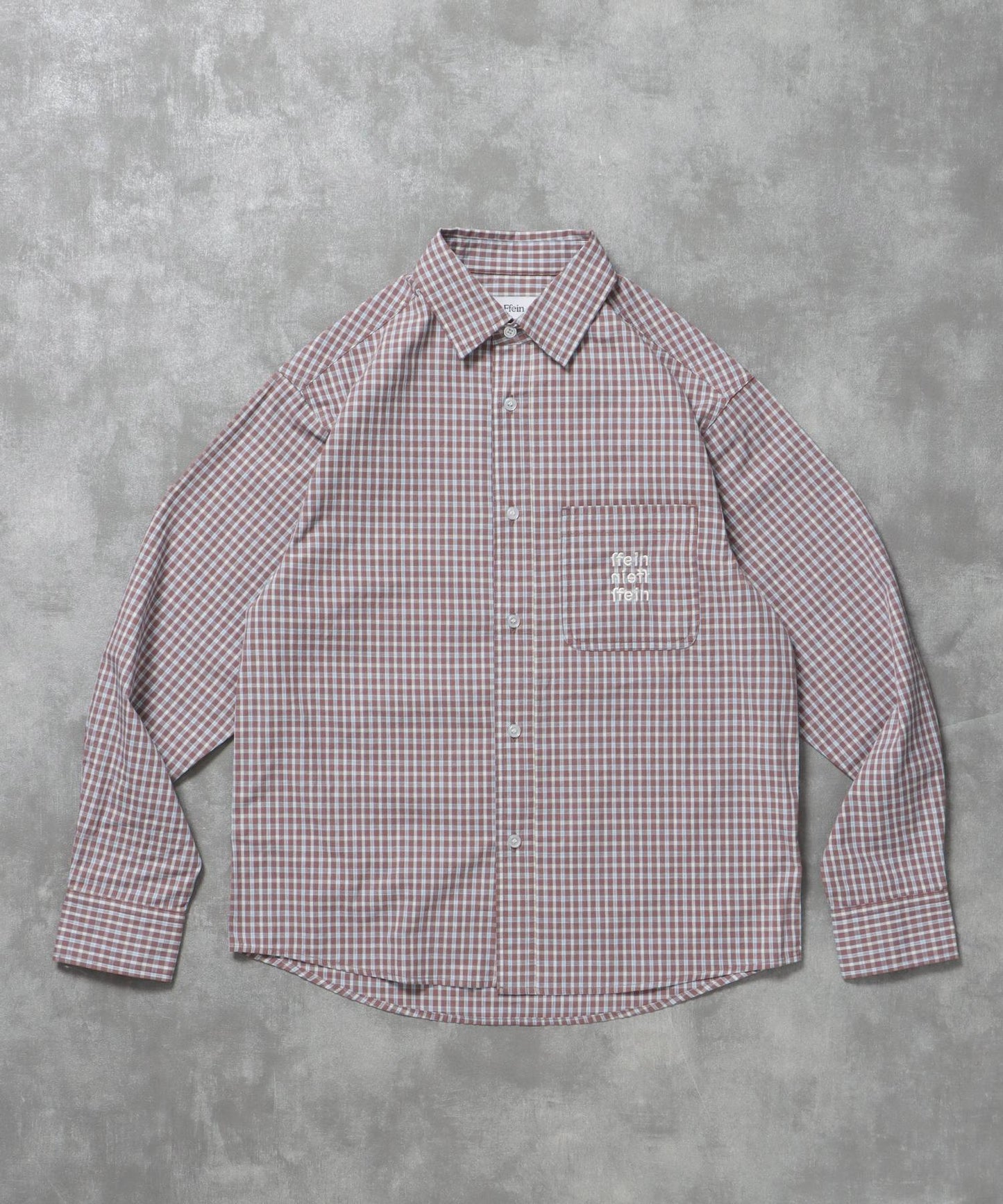 【FFEIN(フェイン)】アソートワンポイントボックス長袖シャツ / シャツ レギュラーカラー 長袖 ワンポイント 刺繍 レイヤード ポケット パープル