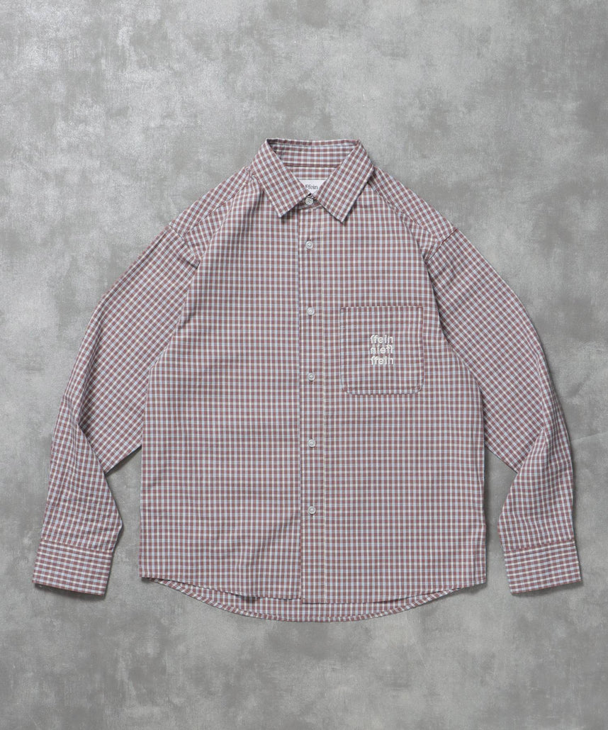 【FFEIN(フェイン)】アソートワンポイントボックス長袖シャツ / シャツ レギュラーカラー 長袖 ワンポイント 刺繍 レイヤード ポケット パープル