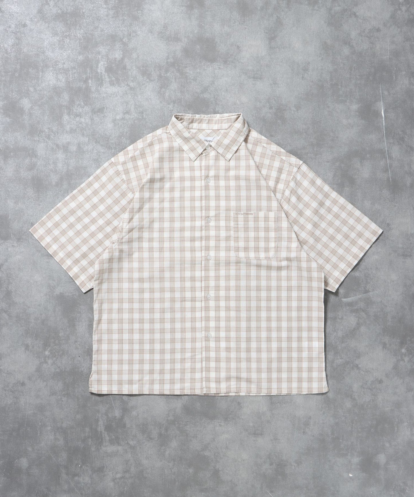 【FFEIN(フェイン)】アソートワンポイントボックス半袖チェックシャツ / シャツ レギュラーカラー 半袖 ワンポイント 刺繍 レイヤード ポケット ホワイト