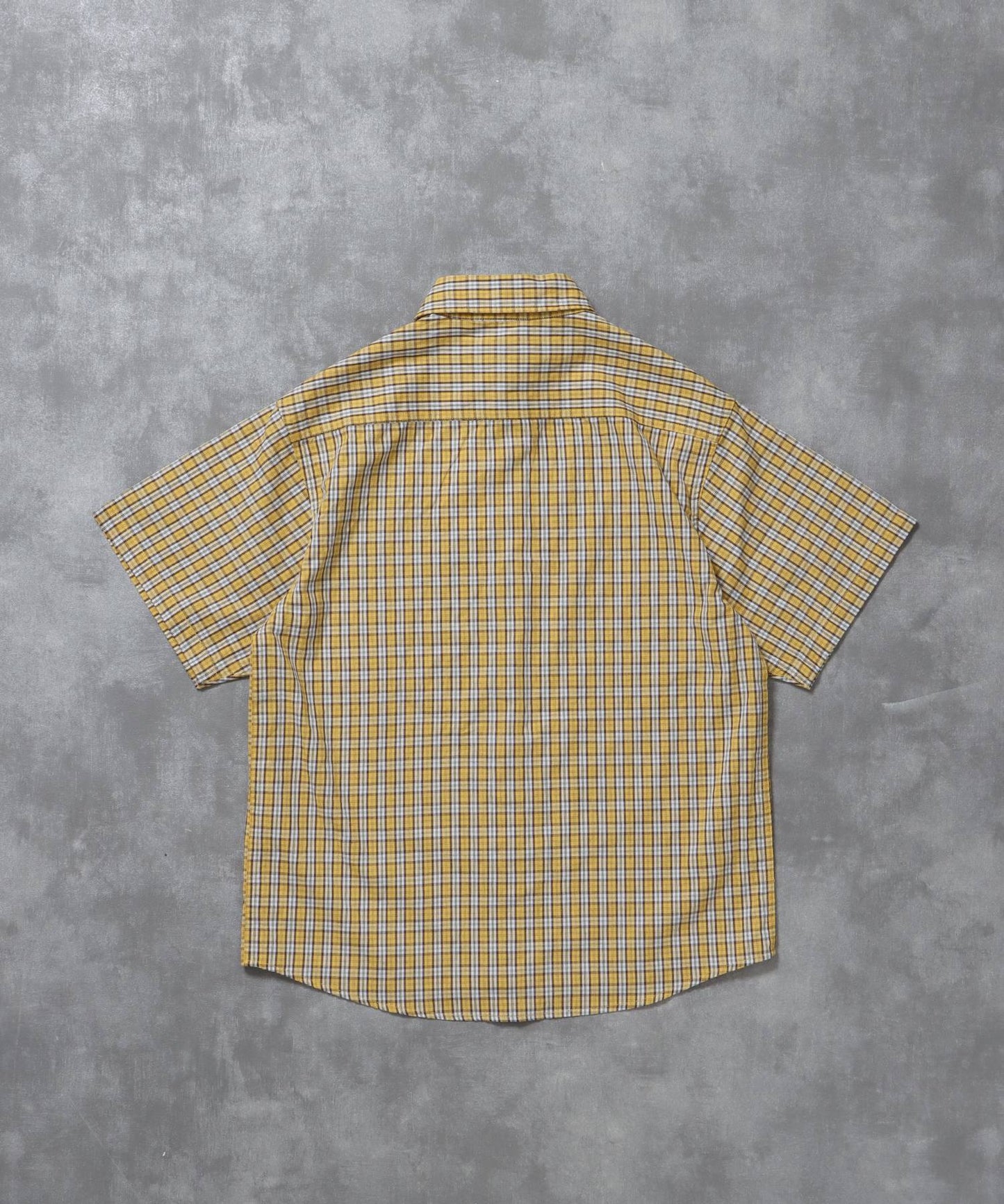 アソートワンポイントラウンド半袖チェックシャツ / シャツ レギュラーカラー 半袖 ワンポイント 刺繍 レイヤード ポケット イエロー