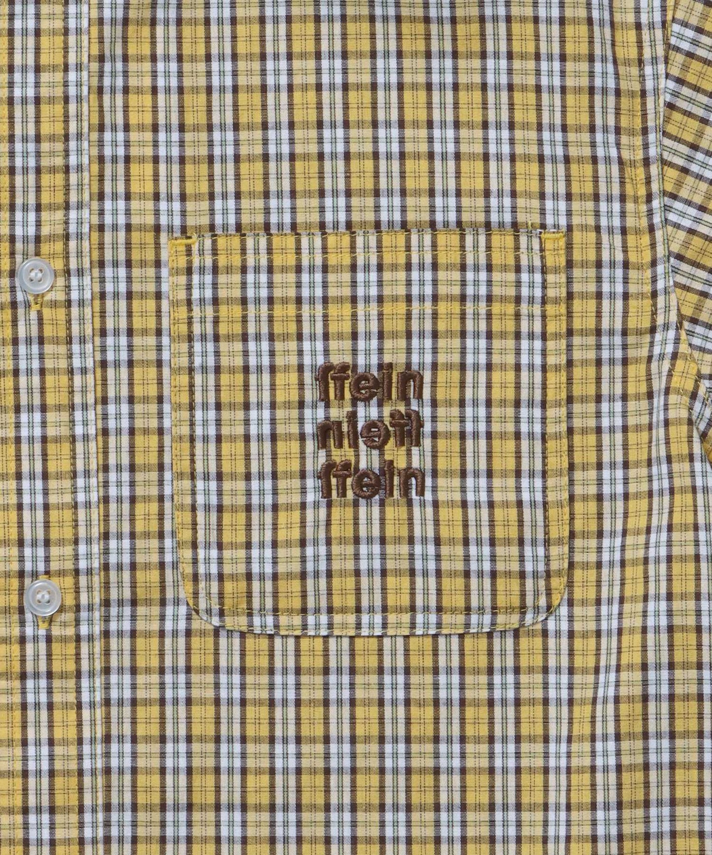 アソートワンポイントラウンド半袖チェックシャツ / シャツ レギュラーカラー 半袖 ワンポイント 刺繍 レイヤード ポケット イエロー