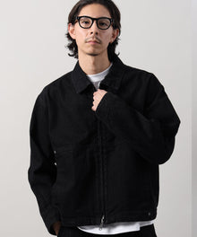 袖切り替えデニムJK / ジャケット デニム ジップ リベット ライトアウター 刺繍【セットアップ対応】 ブラック