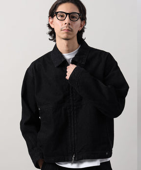 袖切り替えデニムJK / ジャケット デニム ジップ リベット ライトアウター 刺繍【セットアップ対応】 ブラック