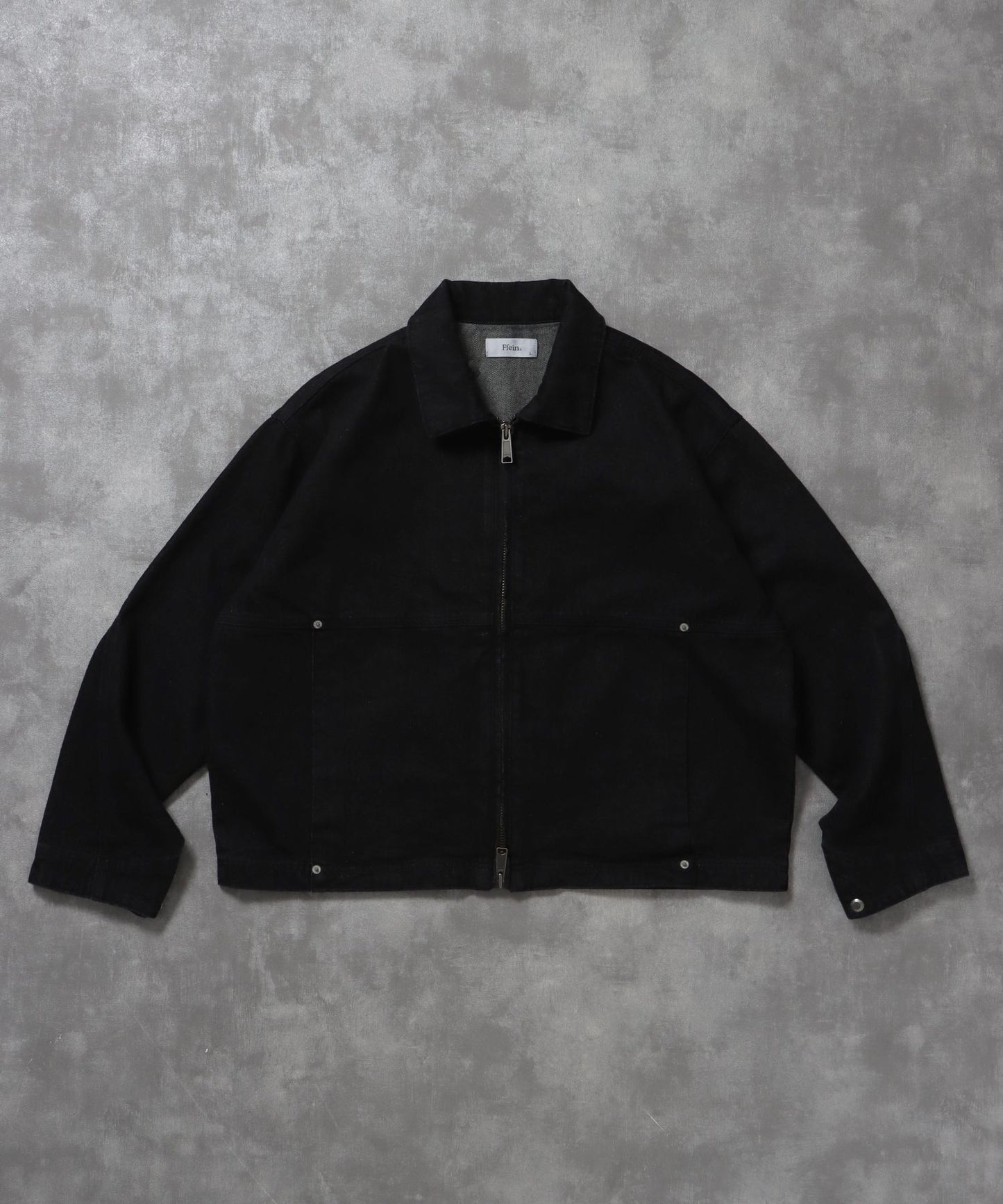 【FFEIN(フェイン)】袖切り替えデニムJK / ジャケット デニム ジップ リベット ライトアウター 刺繍【セットアップ対応】 ブラック