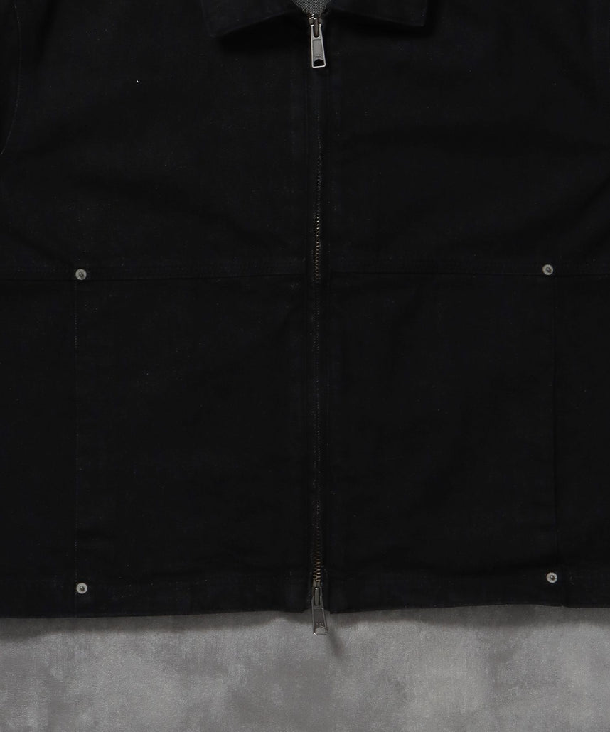 袖切り替えデニムJK / ジャケット デニム ジップ リベット ライトアウター 刺繍【セットアップ対応】 ブラック