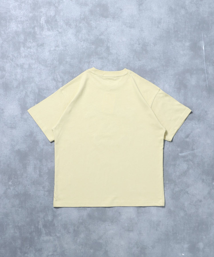 アップリケロゴショート丈Tシャツ/ Tシャツ クルーネック 半袖 プリント 刺繍 チェック 【短丈】 レモンイエロー