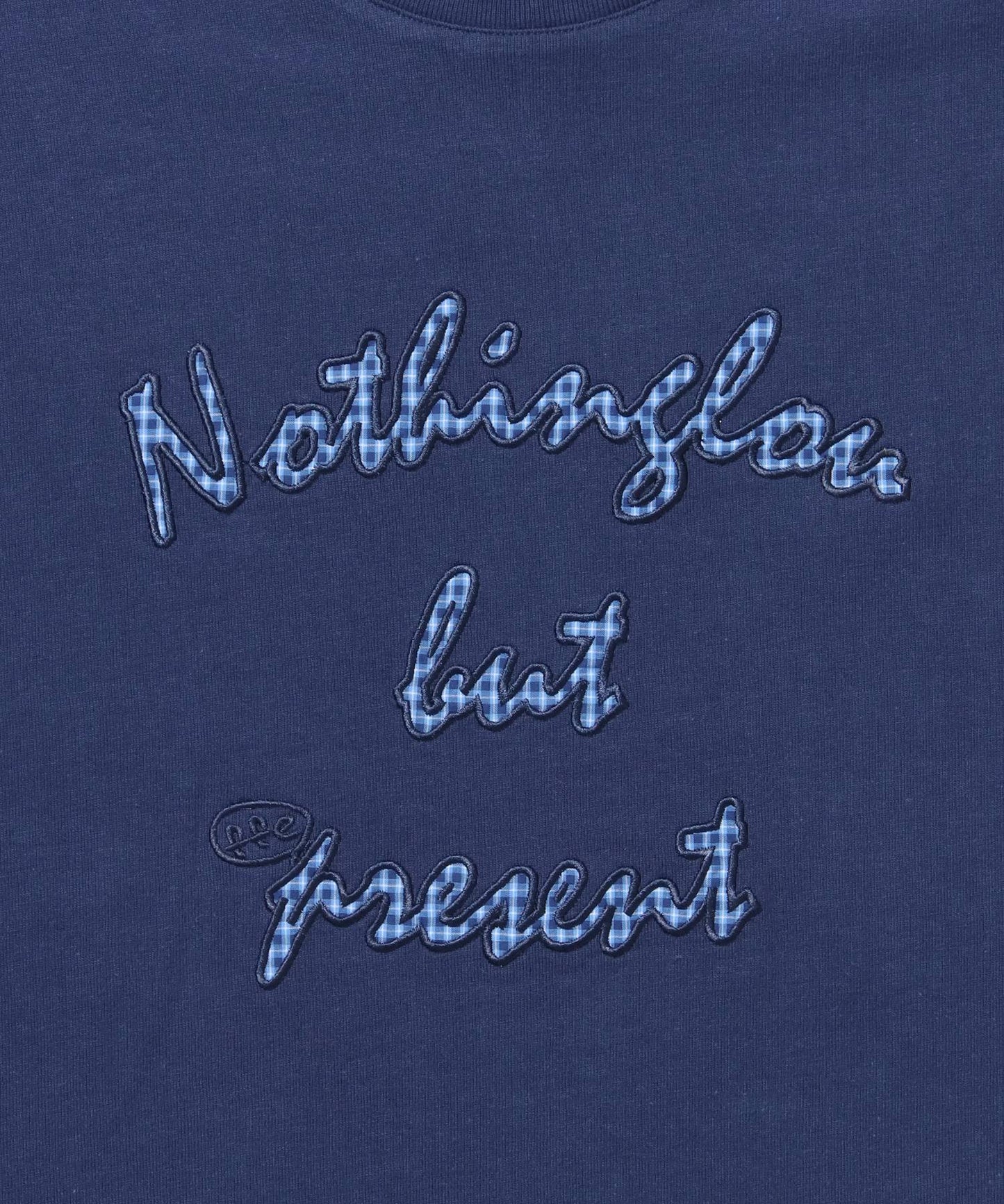 アップリケロゴショート丈Tシャツ/ Tシャツ クルーネック 半袖 プリント 刺繍 チェック 【短丈】 ネイビー