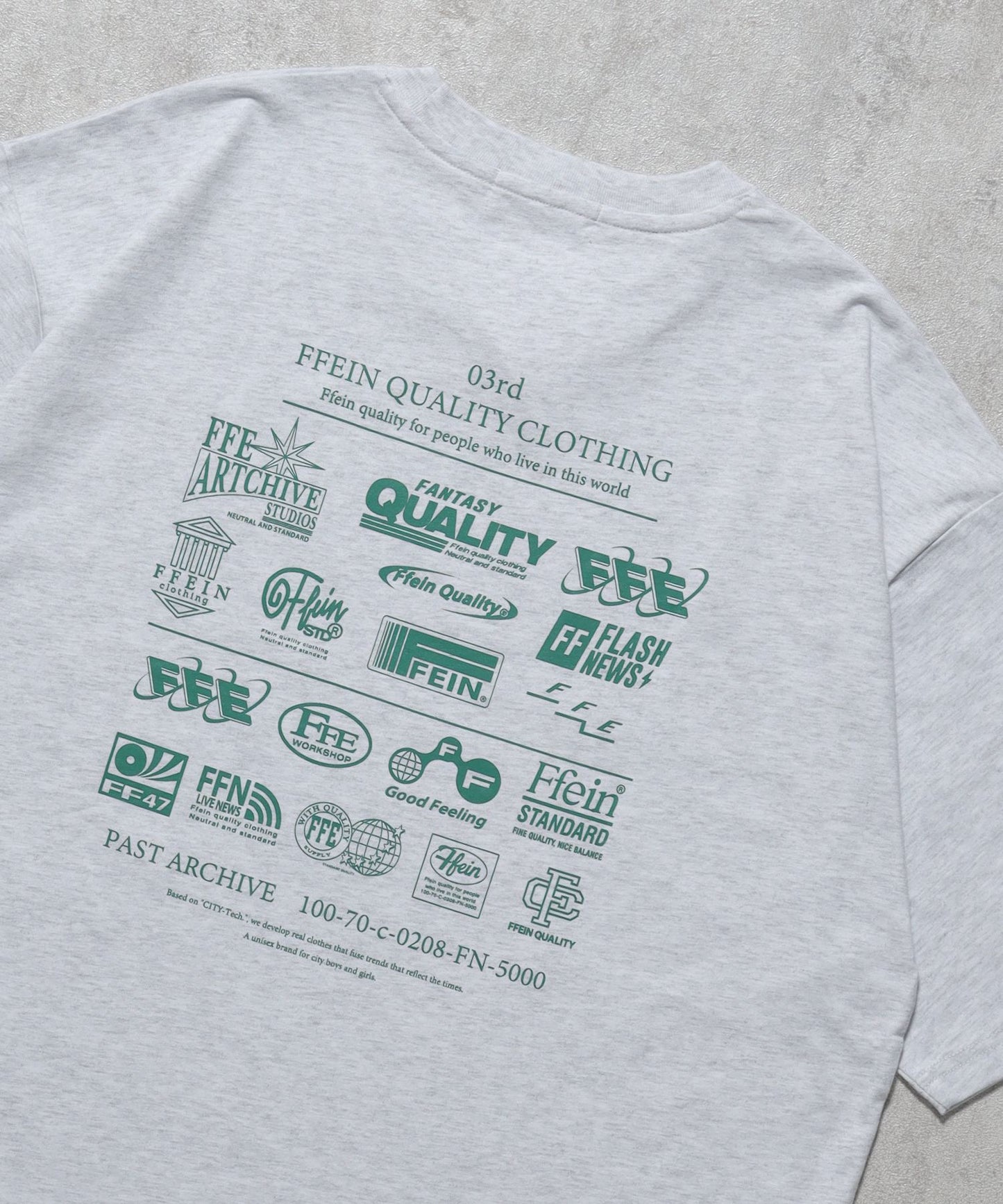 【FFEIN(フェイン)】企業ロゴプリントオーバーサイズTシャツ / Tシャツ クルーネック 半袖 プリント 【短丈】 アッシュグレー