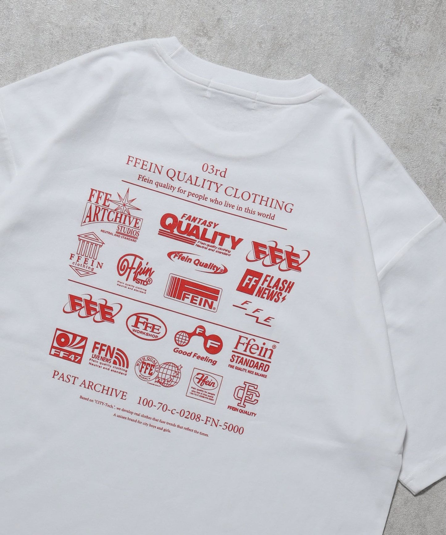 【FFEIN(フェイン)】企業ロゴプリントオーバーサイズTシャツ / Tシャツ クルーネック 半袖 プリント 【短丈】 柄80