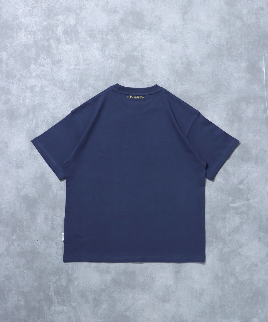 手書き刺繍ロゴショート丈Tシャツ/ Tシャツ クルーネック 半袖 刺繍 【短丈】 ネイビー