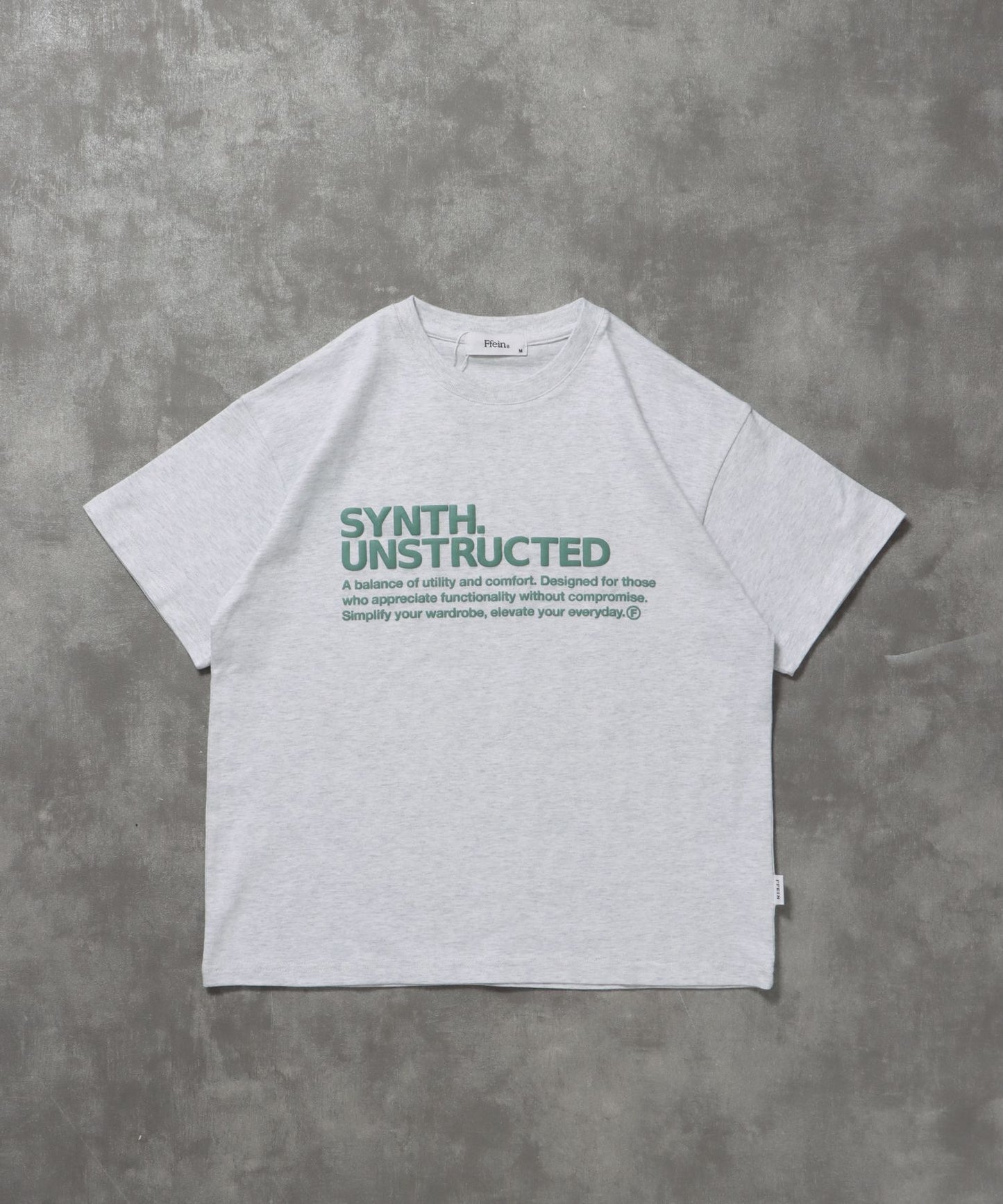 【FFEIN(フェイン)】パッケージ発泡ロゴTシャツ / Tシャツ クルーネック 半袖 プリント 発砲ロゴ【短丈】 アッシュグレー