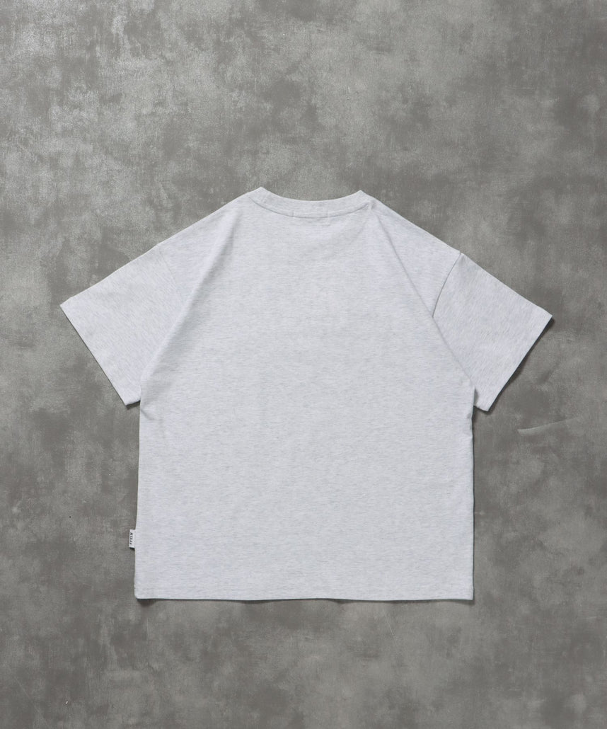 パッケージ発泡ロゴTシャツ / Tシャツ クルーネック 半袖 プリント 発砲ロゴ【短丈】 アッシュグレー