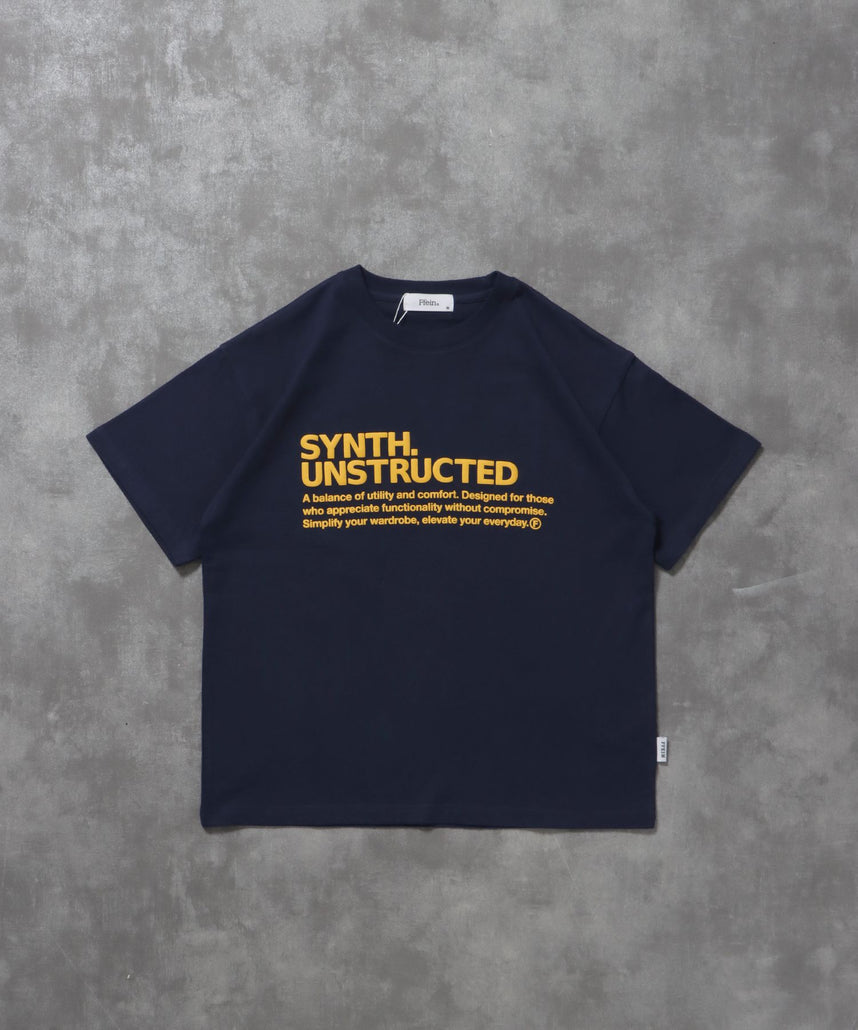 【FFEIN(フェイン)】パッケージ発泡ロゴTシャツ / Tシャツ クルーネック 半袖 プリント 発砲ロゴ【短丈】 ネイビー