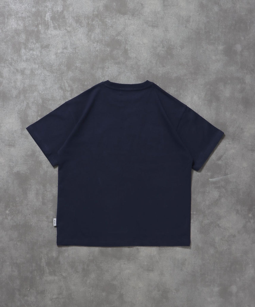 パッケージ発泡ロゴTシャツ / Tシャツ クルーネック 半袖 プリント 発砲ロゴ【短丈】 ネイビー