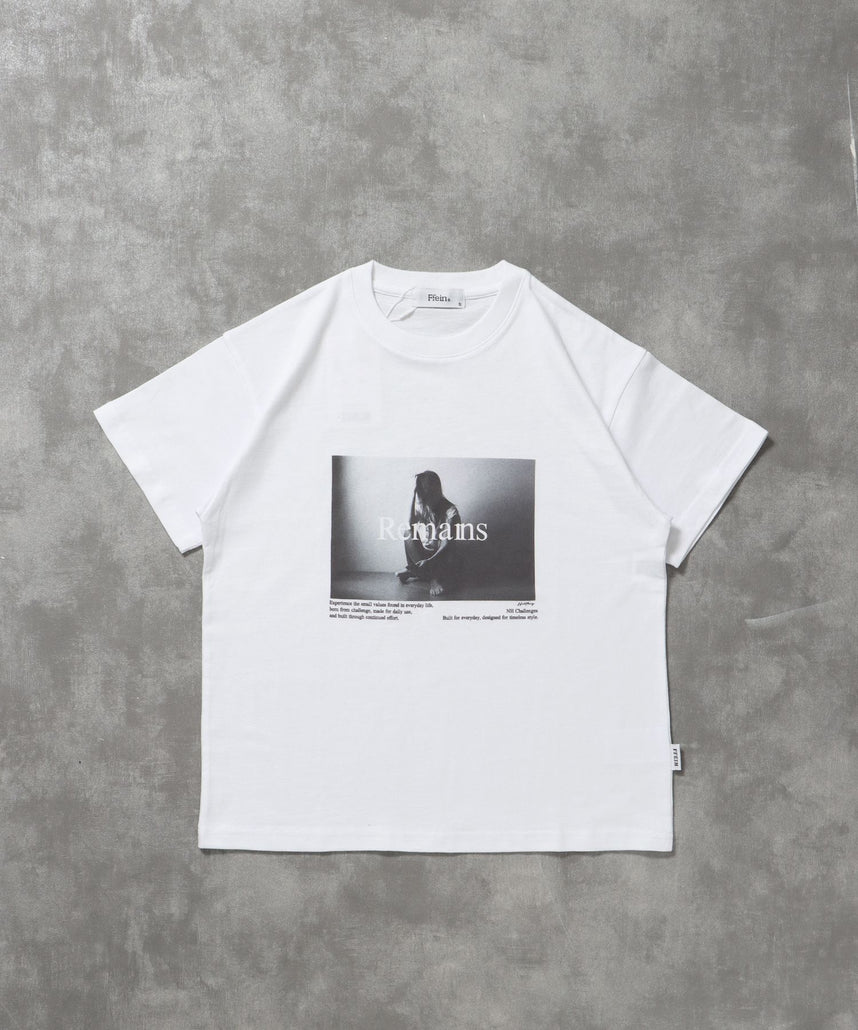 【FFEIN(フェイン)】モノトーンフォトプリントショート丈Tシャツ / Tシャツ クルーネック 半袖 プリント フォト 【短丈】 ホワイト