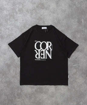 プリントデカロゴショート丈Tシャツ / Tシャツ クルーネック 半袖 プリント シンプル【短丈】 ブラック