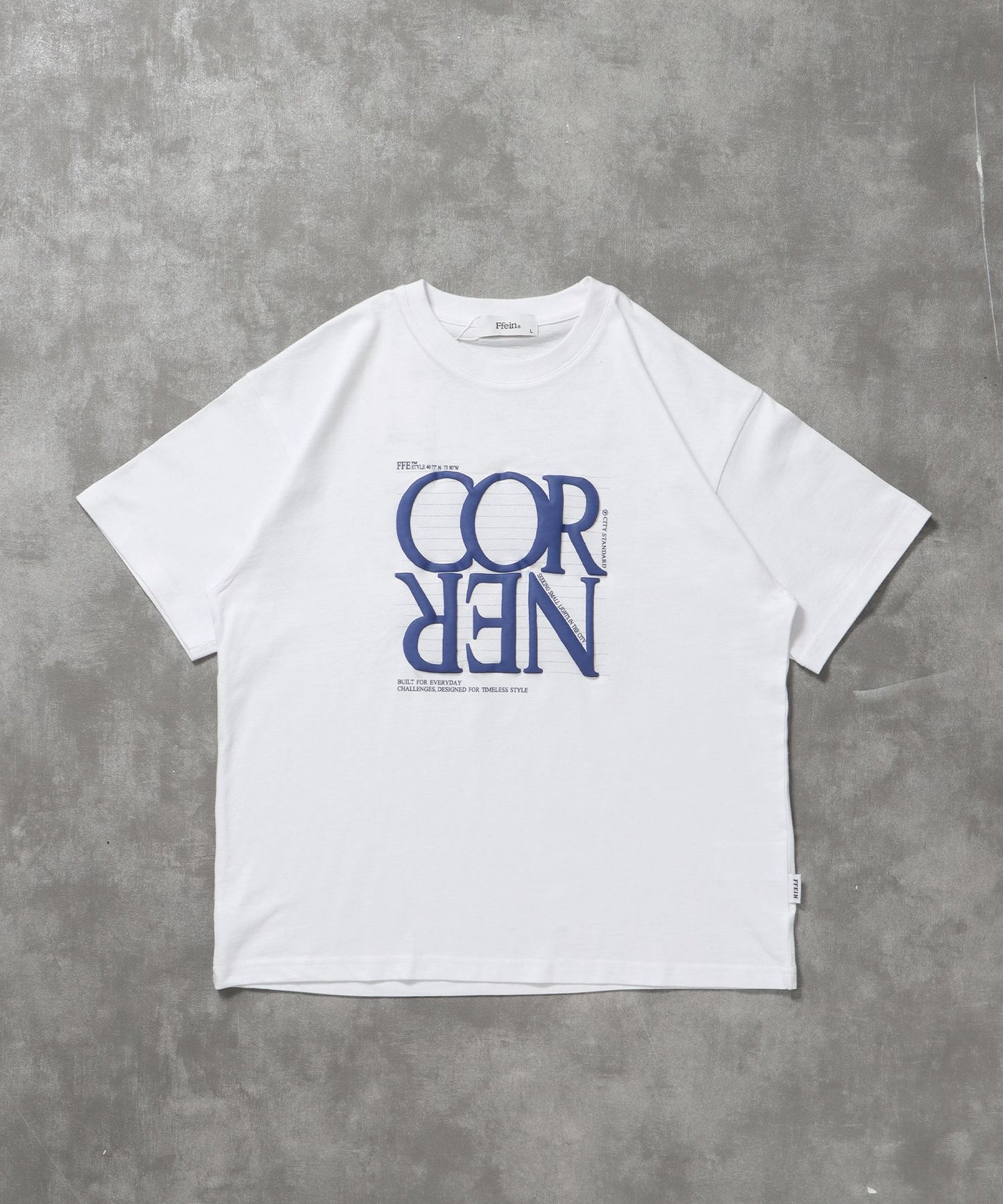 【FFEIN(フェイン)】プリントデカロゴショート丈Tシャツ / Tシャツ クルーネック 半袖 プリント シンプル【短丈】 ホワイト