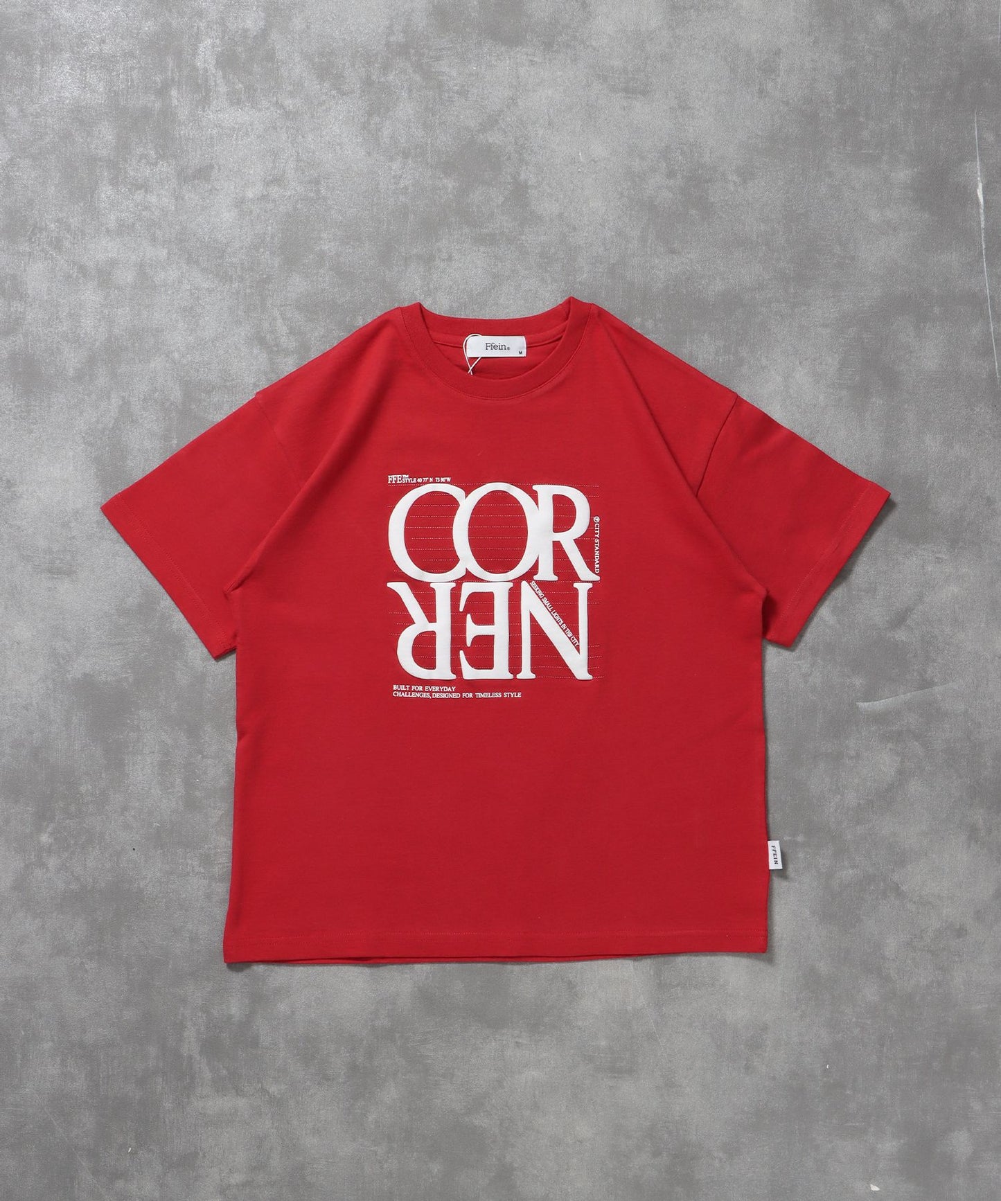 【FFEIN(フェイン)】プリントデカロゴショート丈Tシャツ / Tシャツ クルーネック 半袖 プリント シンプル【短丈】 レッド