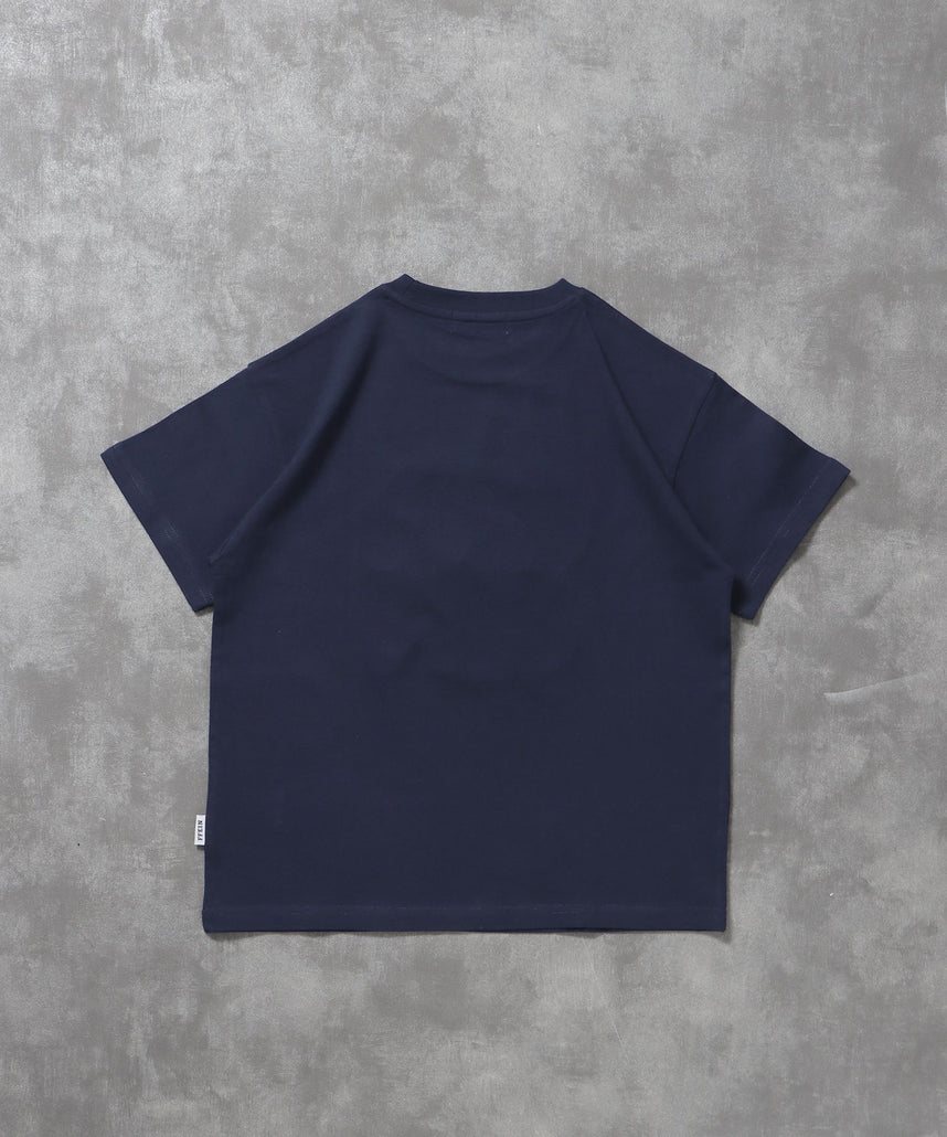 プリントデカロゴショート丈Tシャツ / Tシャツ クルーネック 半袖 プリント シンプル【短丈】 ネイビー