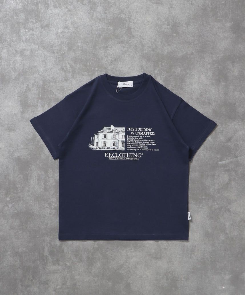【FFEIN(フェイン)】メッセージロゴショート丈Tシャツ / Tシャツ クルーネック 半袖 刺繍 花柄 【短丈】 ネイビー