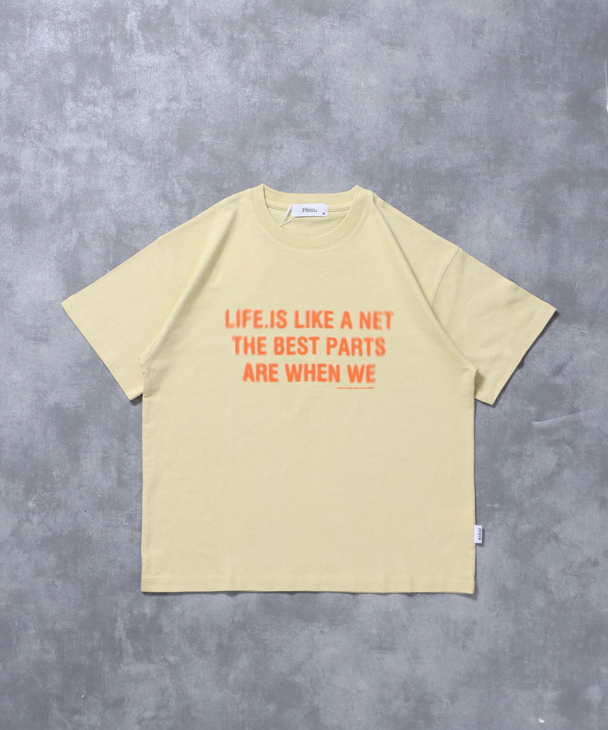 【FFEIN(フェイン)】ぼかしメッセージロゴショート丈Tシャツ / Tシャツ クルーネック 半袖 プリント ぼかし 【短丈】 レモンイエロー