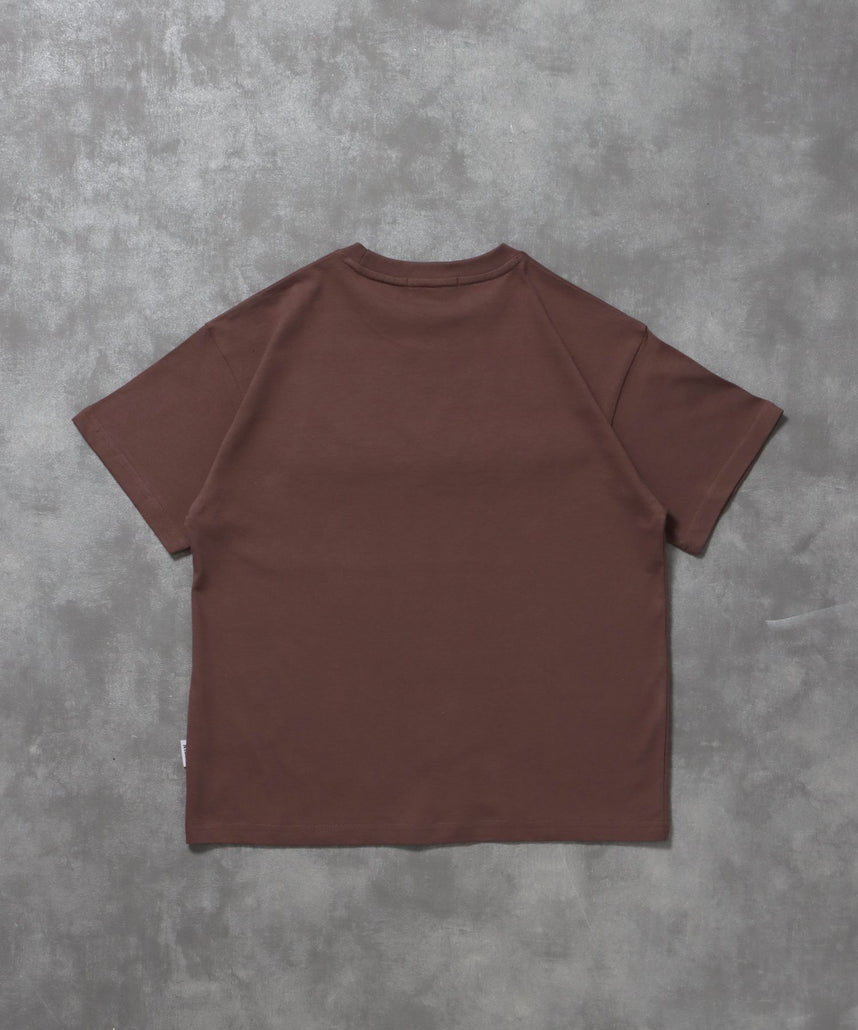 センターロゴ3D刺繍ショート丈Tシャツ / Tシャツ クルーネック 半袖 刺繍 シンプル 【短丈】 モカ