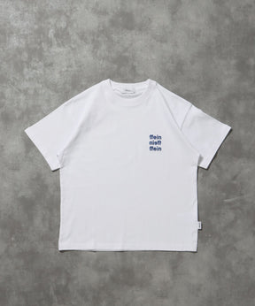 ワンポイント3段ロゴ刺繍ショート丈Tシャツ / Tシャツ クルーネック 半袖 刺繍 ワンポイント シンプル 【短丈】 ホワイト