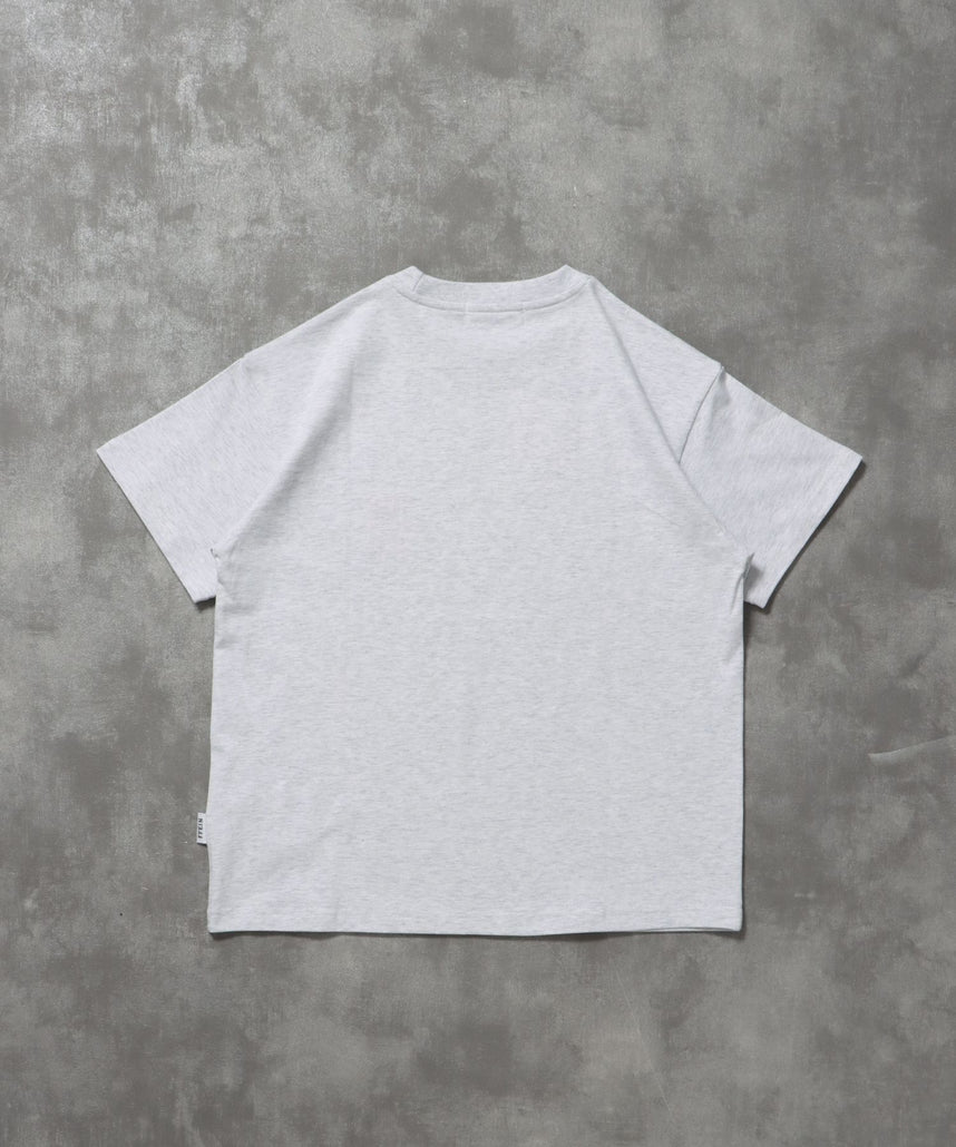 ワンポイント3段ロゴ刺繍ショート丈Tシャツ / Tシャツ クルーネック 半袖 刺繍 ワンポイント シンプル 【短丈】 アッシュグレー