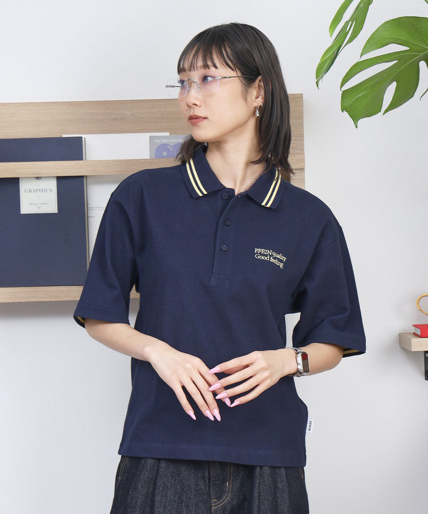 FFEIN(フェイン)】配色ラインワンポイント刺繍ポロシャツ / ポロシャツ