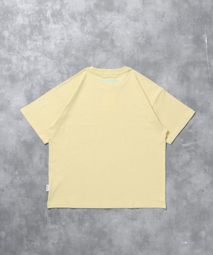 ユニバーサルロゴショート丈Tシャツ/ Tシャツ クルーネック 半袖 プリント 刺繍 チェック 【短丈】 レモンイエロー