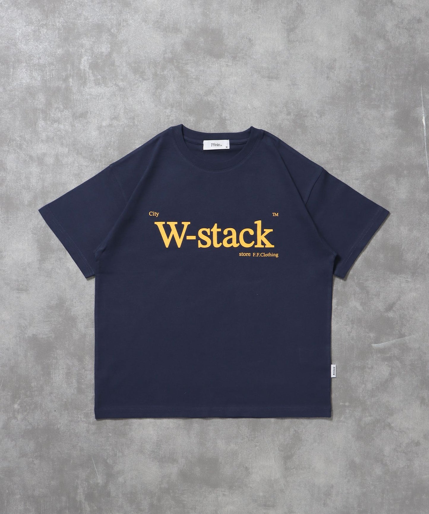 【FFEIN(フェイン)】ユニバーサルロゴショート丈Tシャツ/ Tシャツ クルーネック 半袖 プリント 刺繍 チェック 【短丈】 ネイビー