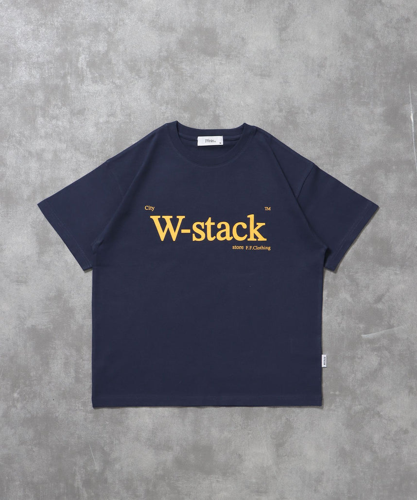 【FFEIN(フェイン)】ユニバーサルロゴショート丈Tシャツ/ Tシャツ クルーネック 半袖 プリント 刺繍 チェック 【短丈】 ネイビー