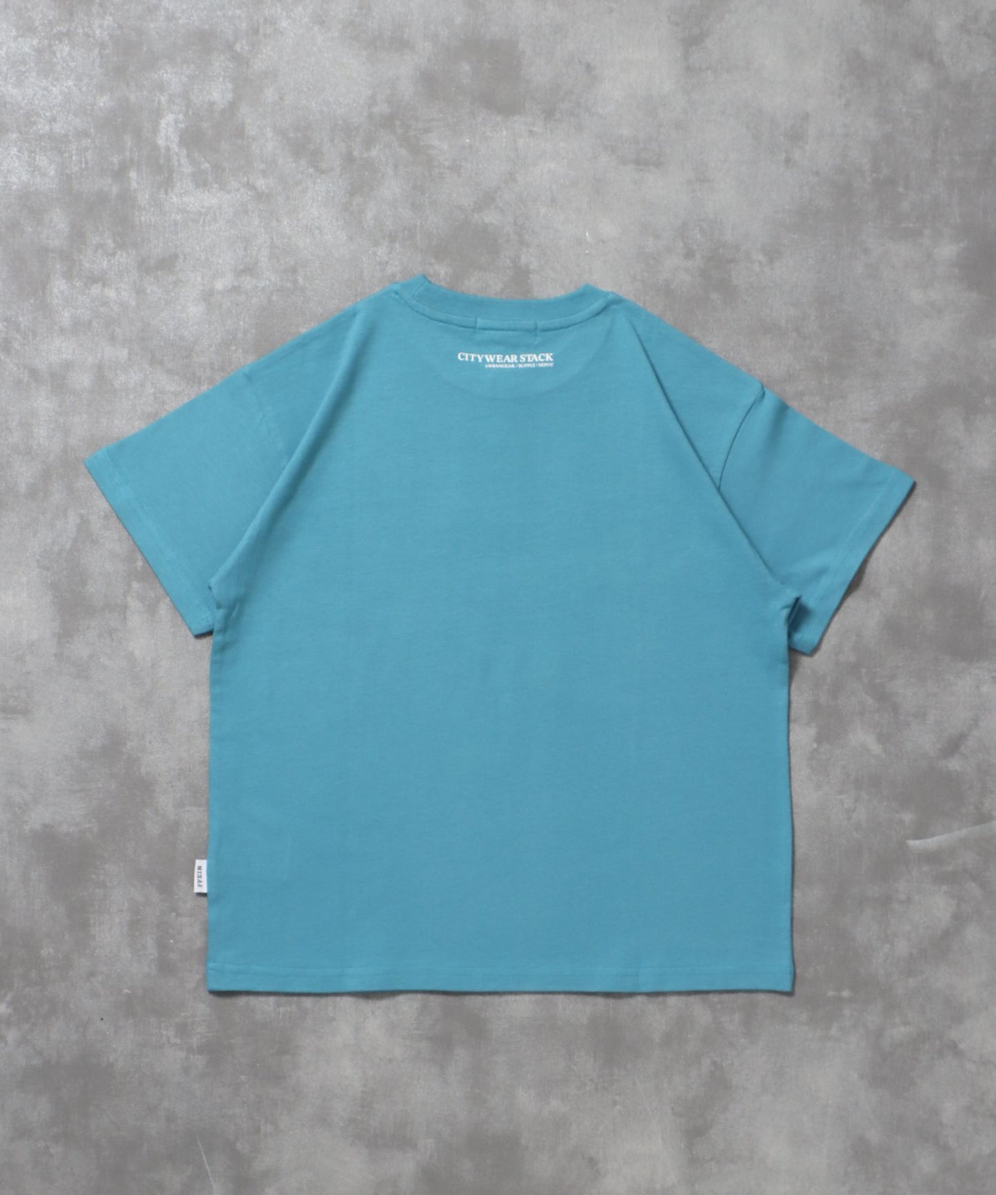 ユニバーサルロゴショート丈Tシャツ/ Tシャツ クルーネック 半袖 プリント 刺繍 チェック 【短丈】 サックスブルー