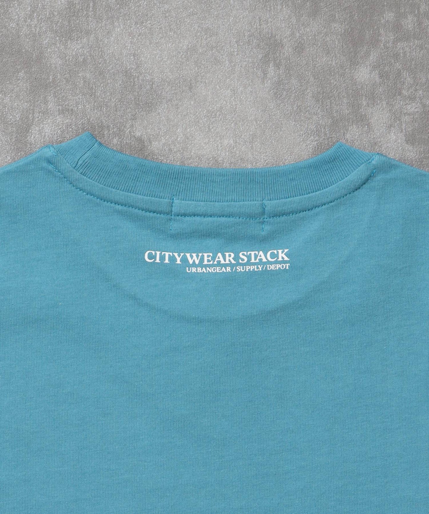 ユニバーサルロゴショート丈Tシャツ/ Tシャツ クルーネック 半袖 プリント 刺繍 チェック 【短丈】 サックスブルー