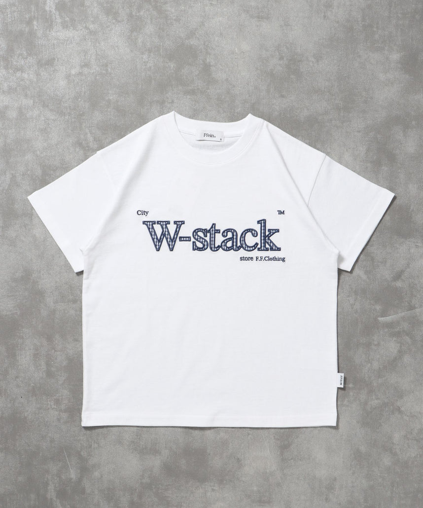 【FFEIN(フェイン)】ユニバーサルロゴショート丈Tシャツ/ Tシャツ クルーネック 半袖 プリント 刺繍 チェック 【短丈】 柄80
