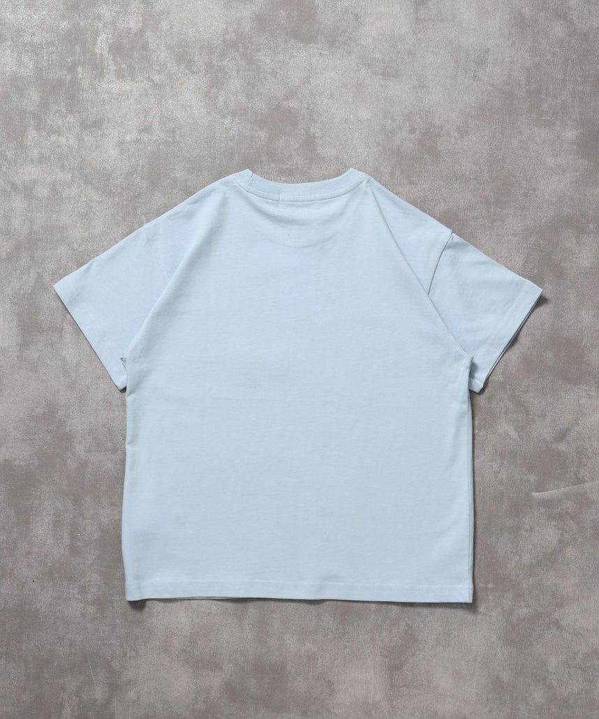 ぼかしロゴショート丈Tシャツ / Tシャツ クルーネック 半袖 刺繍 プリント 【短丈】 ライトブルー