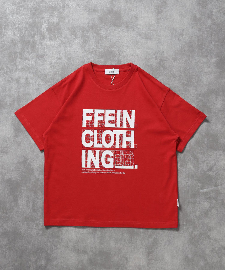 【FFEIN(フェイン)】線画グラフィックロゴショート丈Tシャツ / Tシャツ クルーネック 半袖 プリント 【短丈】 レッド
