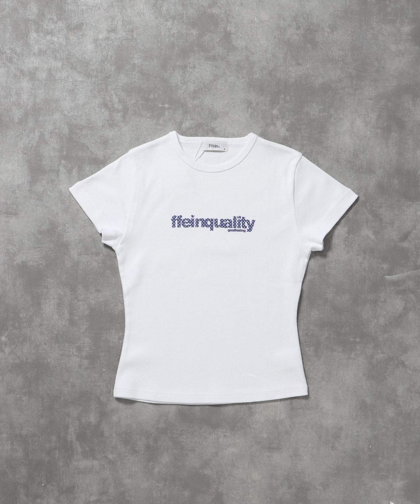 【FFEIN(フェイン)】テレコリブレディースTシャツ / 半袖 レディース クルーネック プリント ピチT ちびT 短丈 ホワイト