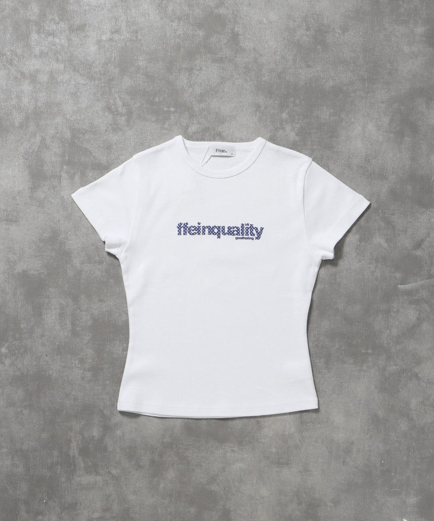【FFEIN(フェイン)】テレコリブレディースTシャツ / 半袖 レディース クルーネック プリント ピチT ちびT 短丈 ホワイト