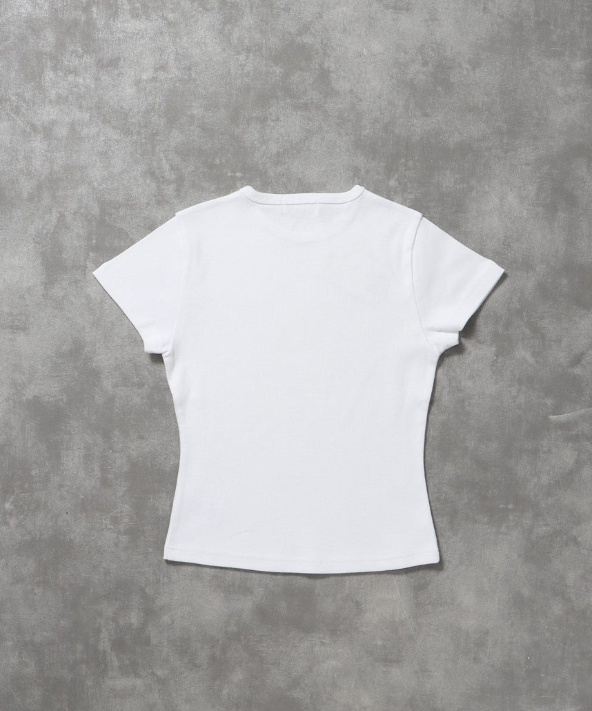 テレコリブレディースTシャツ / 半袖 レディース クルーネック プリント ピチT ちびT 短丈 ホワイト