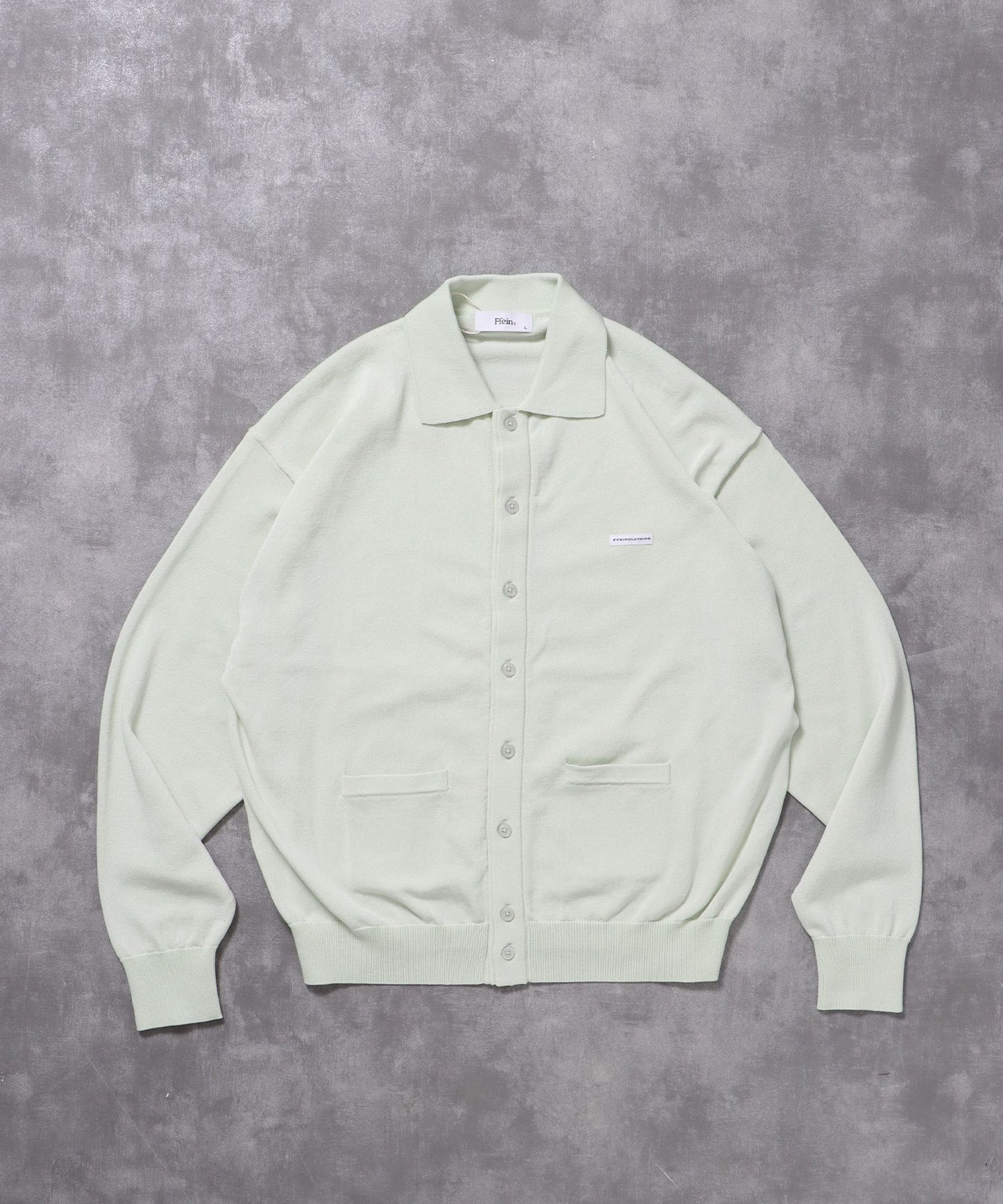 【FFEIN(フェイン)】襟付きダブルリブニットカーディガン / ニット カーディガン ダブルリブ ボタン ピス ポケット ミント