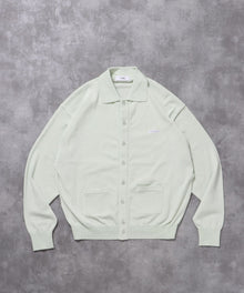 襟付きダブルリブニットカーディガン / ニット カーディガン ダブルリブ ボタン ピス ポケット ミント