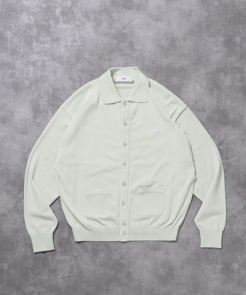 【FFEIN(フェイン)】襟付きダブルリブニットカーディガン / ニット カーディガン ダブルリブ ボタン ピス ポケット ミント