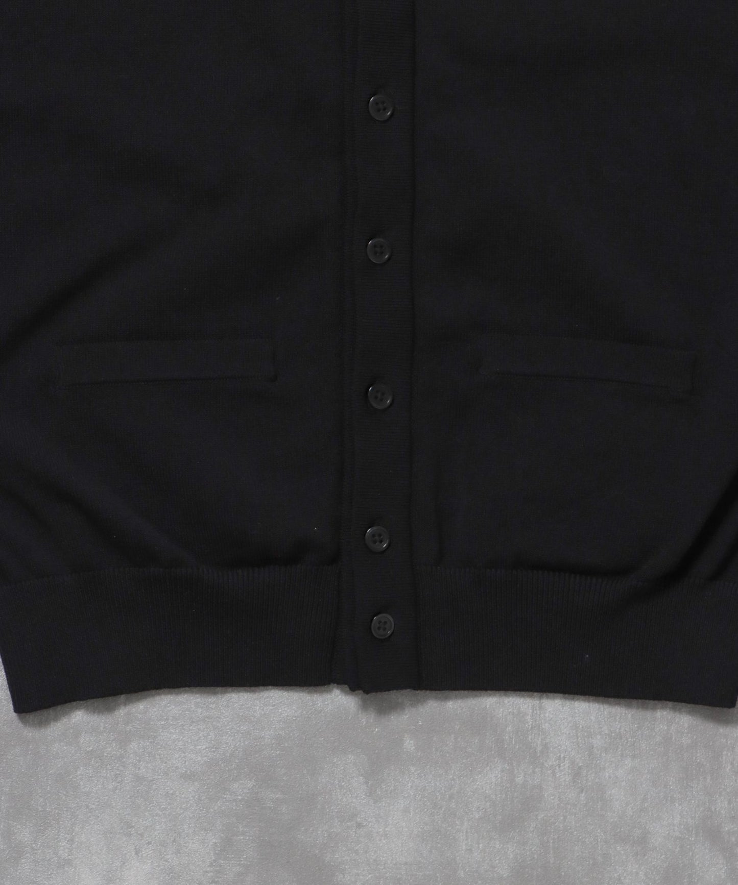 襟付きダブルリブニットカーディガン / ニット カーディガン ダブルリブ ボタン ピス ポケット ブラック