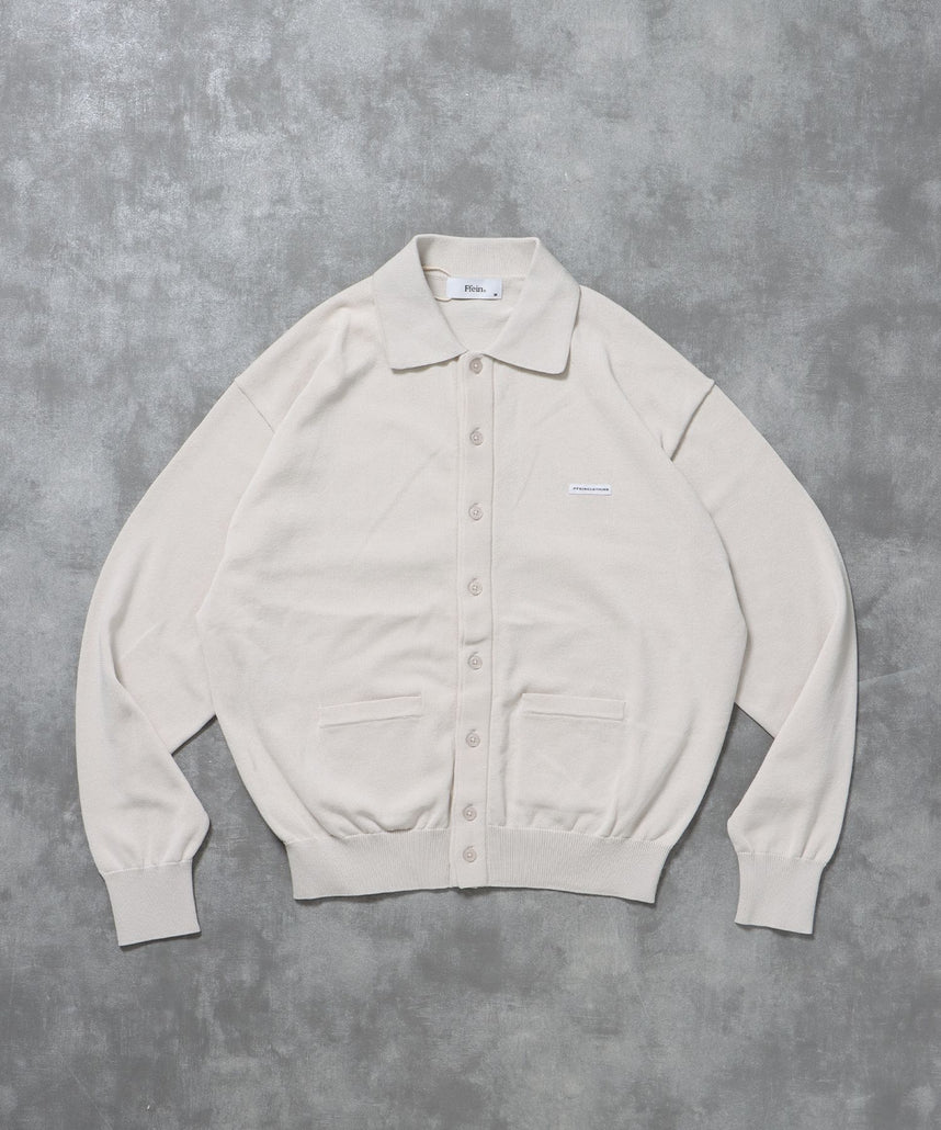 【FFEIN(フェイン)】襟付きダブルリブニットカーディガン / ニット カーディガン ダブルリブ ボタン ピス ポケット ライトグレー