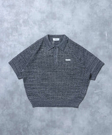 メランジワンポイントニットポロメッシュニット刺繍ポロシャツ / ポロシャツ メッシュ レギュラーカラー 半袖 ブラック